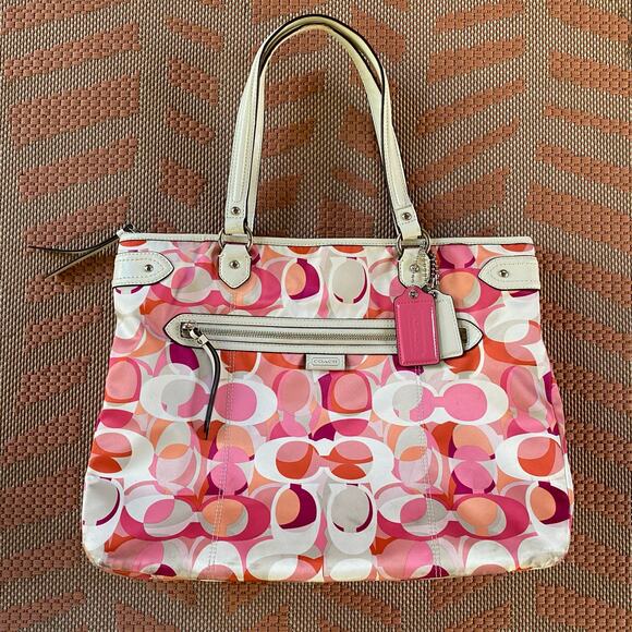 Coach Y2K Daisy Kaleidoscope Print Emma Tote Bag Pink White Large Shoulder Bag - Picture 1 of 16
